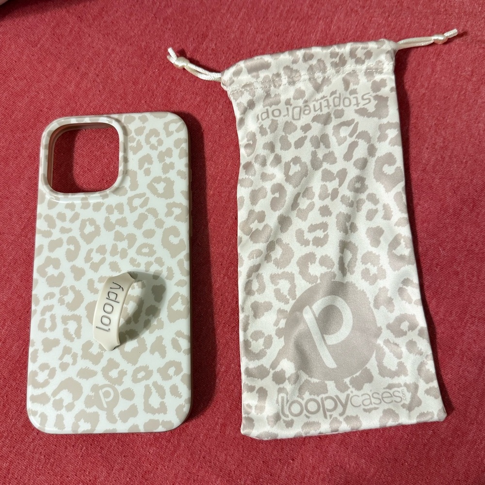Loopy Case Taupe Leopard Print Phone Case iPhone 16 Pro Max leftie loop